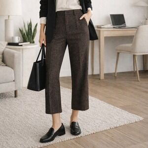 AYR Brown Speckled Wool Tweed Cropped Ankle Trousers Pants Pleated Women's 6